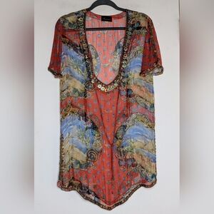 Kareena's Silk Sheer Boho Beaded Sequin Tunic in Egyptian Print